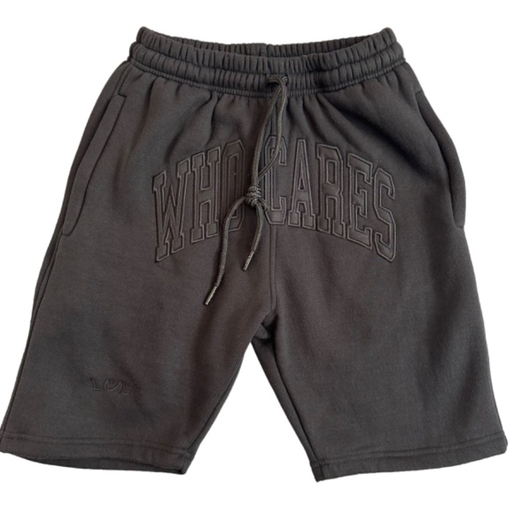 WHO CARES?! Shorts Men Size S Black Logo Adjustable Elastic Waist Zip Pockets - Picture 6 of 13